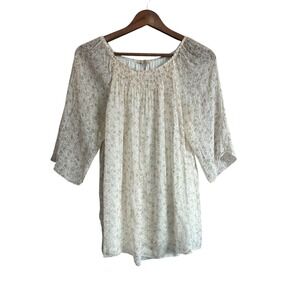 Giusy Womens Silk Floral Smocked Neck 3/4 Sleeve Blouse Top‎ Large